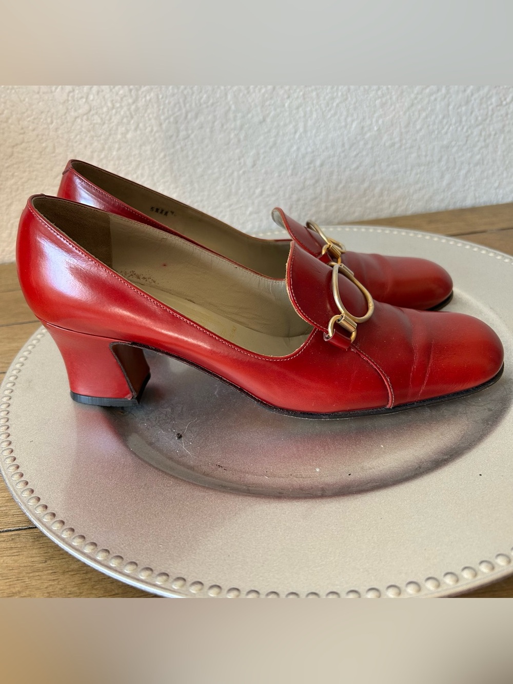 Amalfi Red Leather Mid-Heel Loafers with Gold-Tone Bit